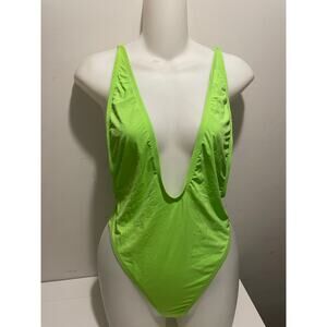 Dippin Daisys Euphoria Plunging Neon Green One Piece Swimsuit Medium